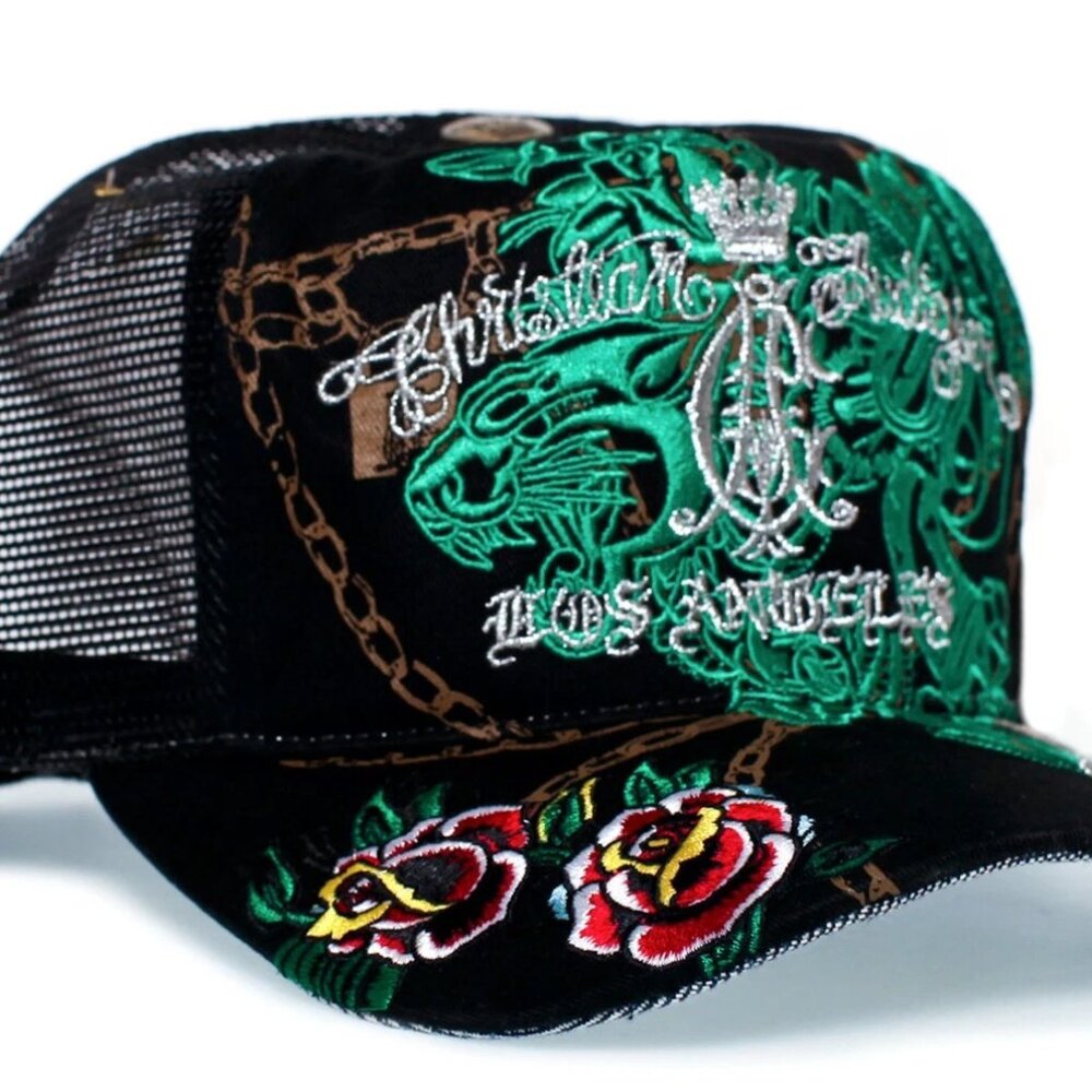 Tiger and Roses Revolver Cap Christian Audigier Vintage Authentic Hat Unisex Y2K